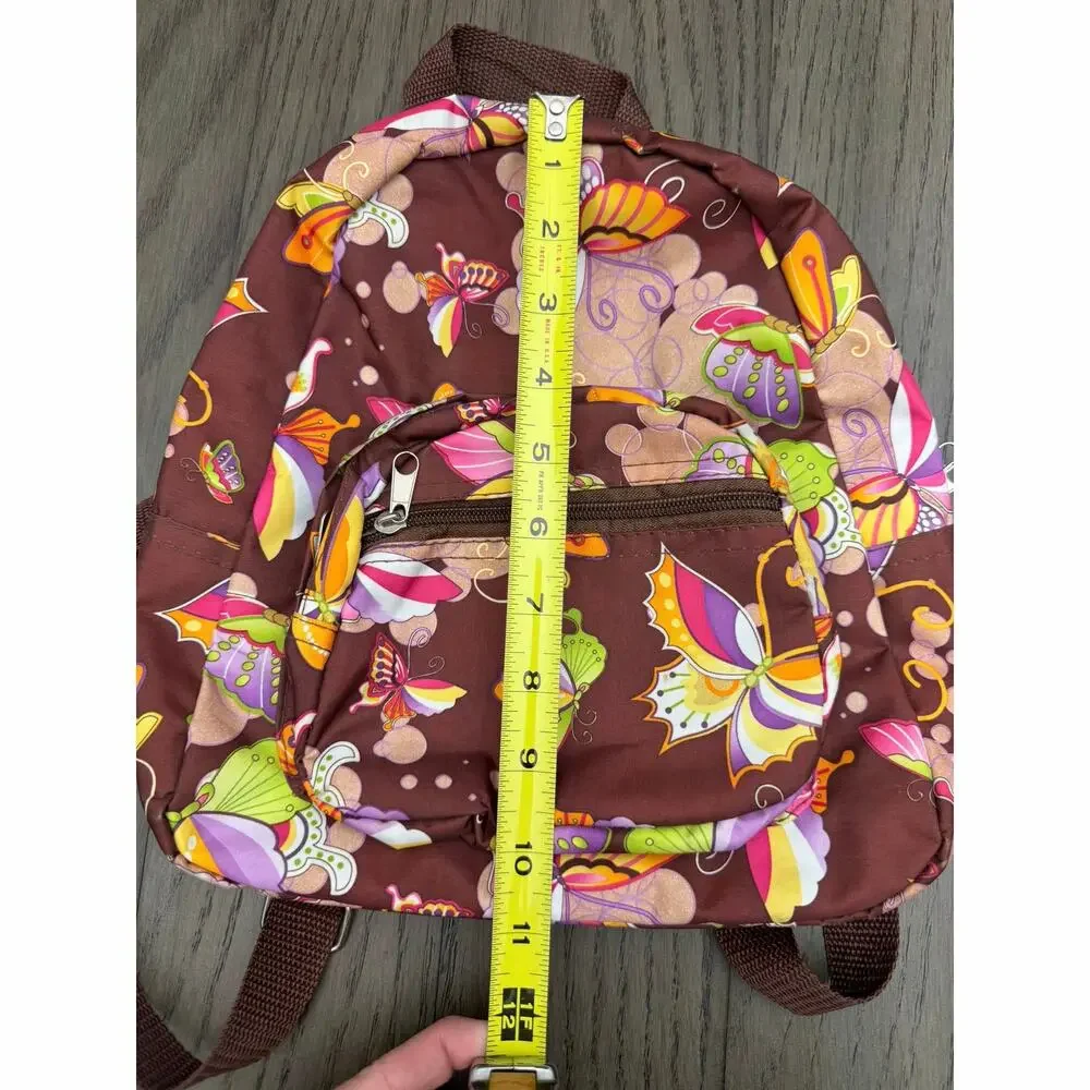 Butterfly Print Mini Backpack Brown Colorful Small Bag